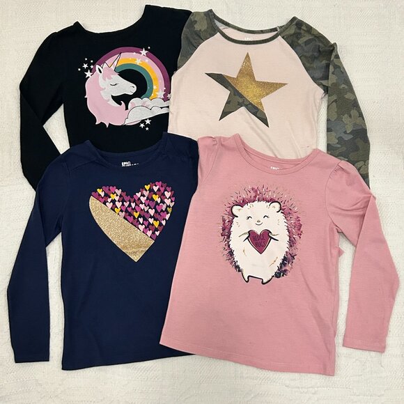 Bundle: (4) Long Sleeves Shirt with Cute Graphics - Size 6 - Picture 1 of 11